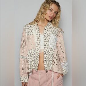 POL Pink Lace Blouse with Floral Patterns